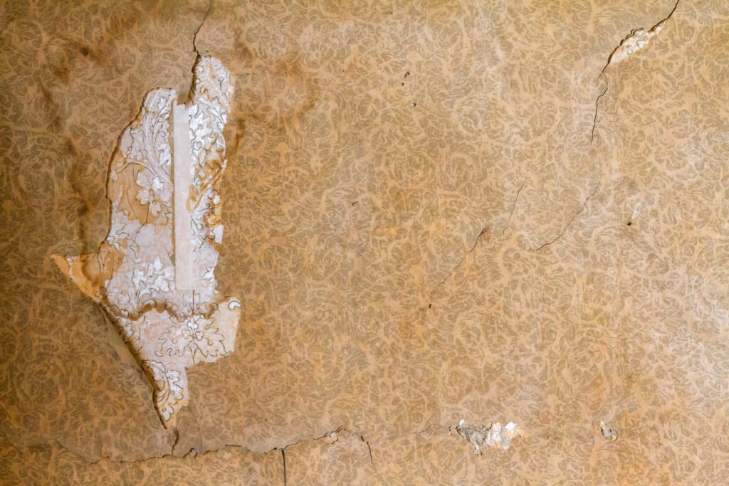 Close up image of wallpaper that is peeling.